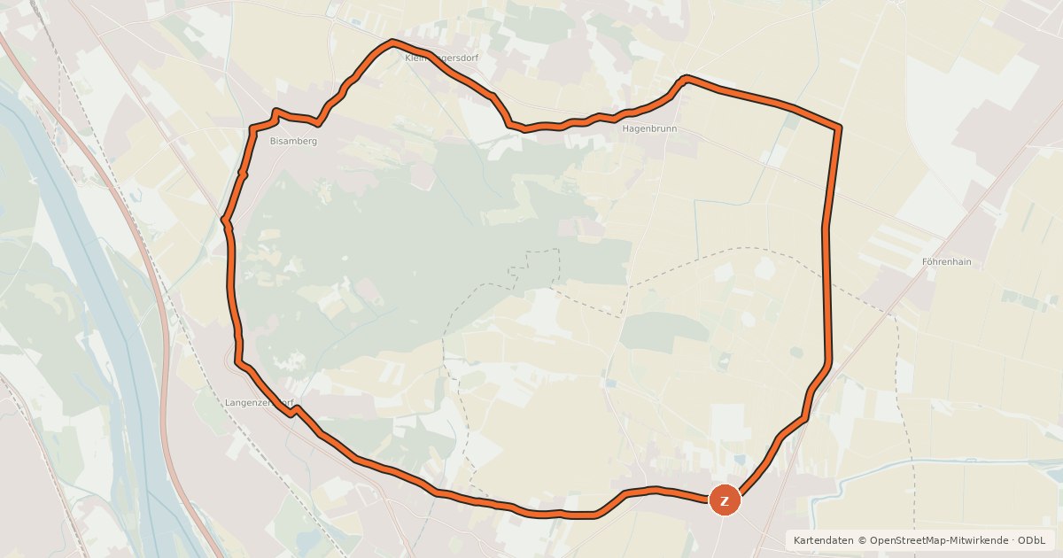 Kartenübersicht der Radroute Rund um den Bisamberg