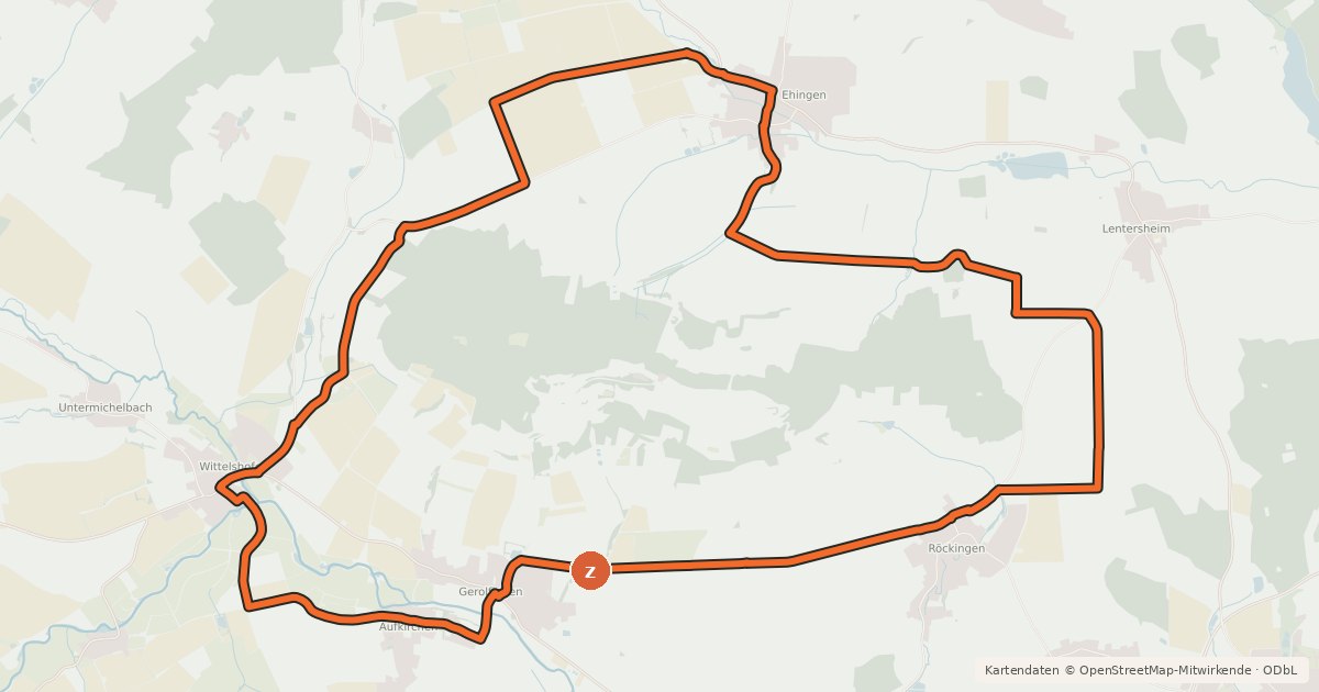 Kartenübersicht der Radroute Rund um den Hesselberg
