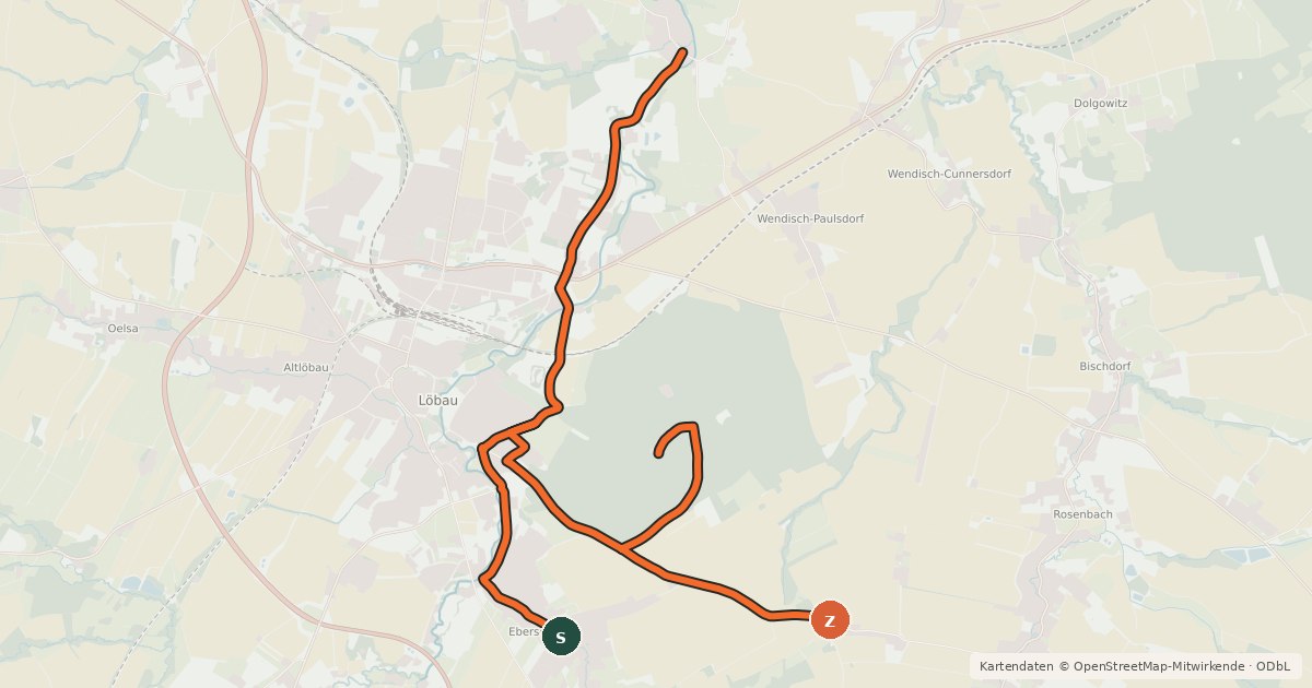 Kartenübersicht der Radroute Rund um den Löbauer Berg