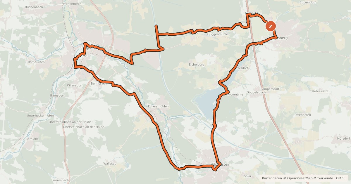 Kartenübersicht der Radroute Rund um den Rothsee