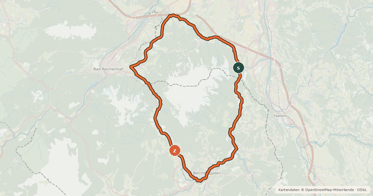 Kartenübersicht der Radroute Rund um den Untersberg