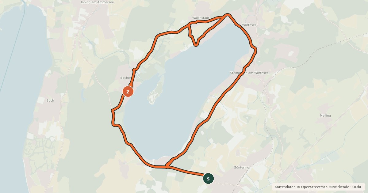 Kartenübersicht der Radroute Rund um den Wörthsee