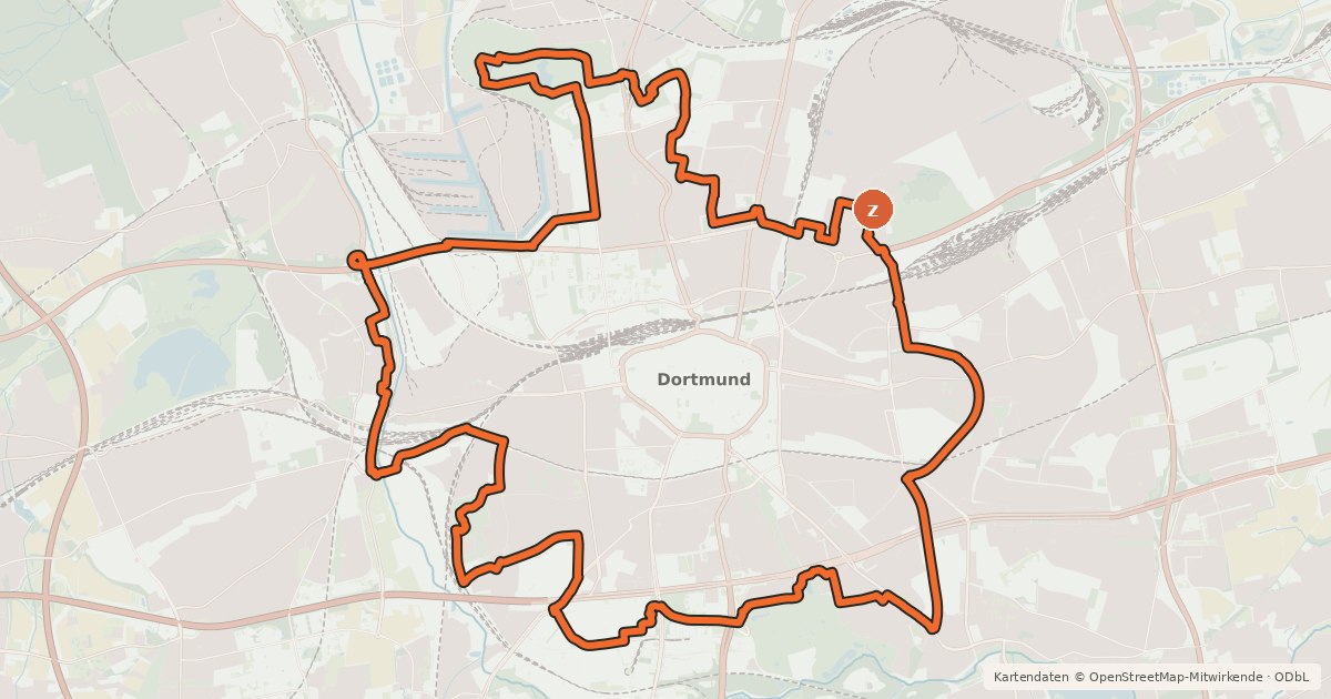 Kartenübersicht der Radroute Rund um die City - rot