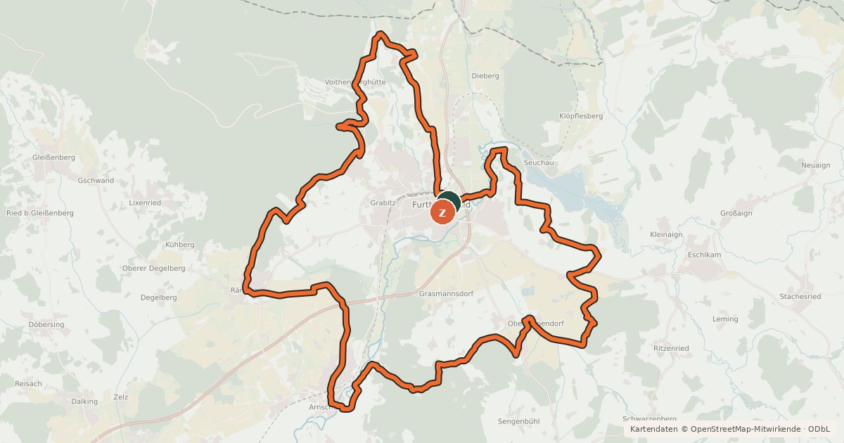Kartenübersicht der Radroute Rund um Furth im Wald