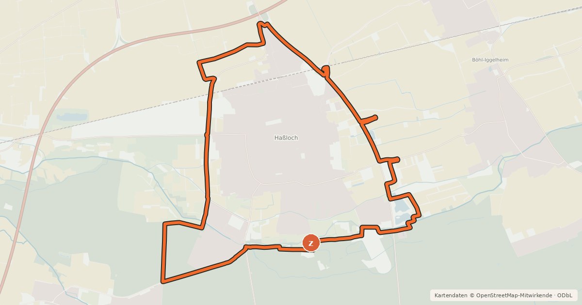 Kartenübersicht der Radroute Rund um Haßloch (blau)