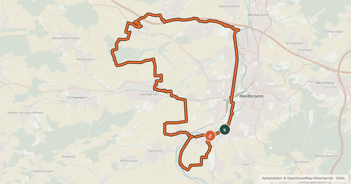 Kartenübersicht der Radroute Rund um Heilbronn