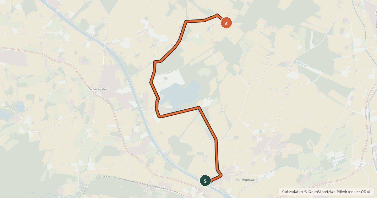 Kartenübersicht der Radroute Rund um Herringhausen, Stirpe und Oelingen