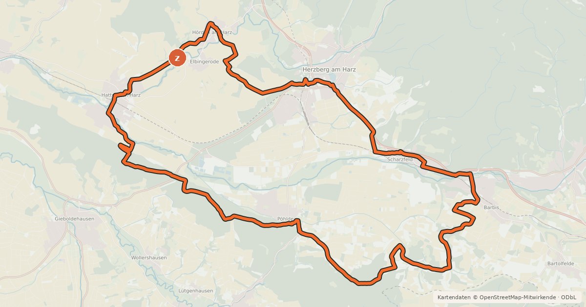 Kartenübersicht der Radroute Rund um Herzberg am Harz
