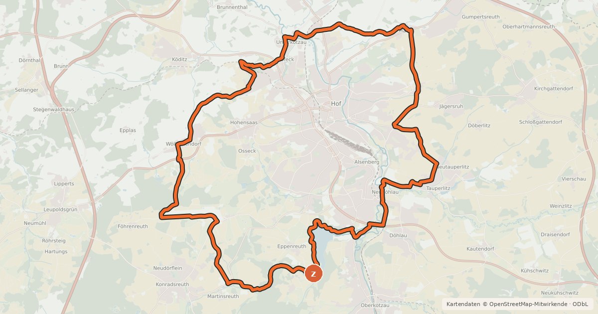 Kartenübersicht der Radroute Rund um Hof (HO 13)
