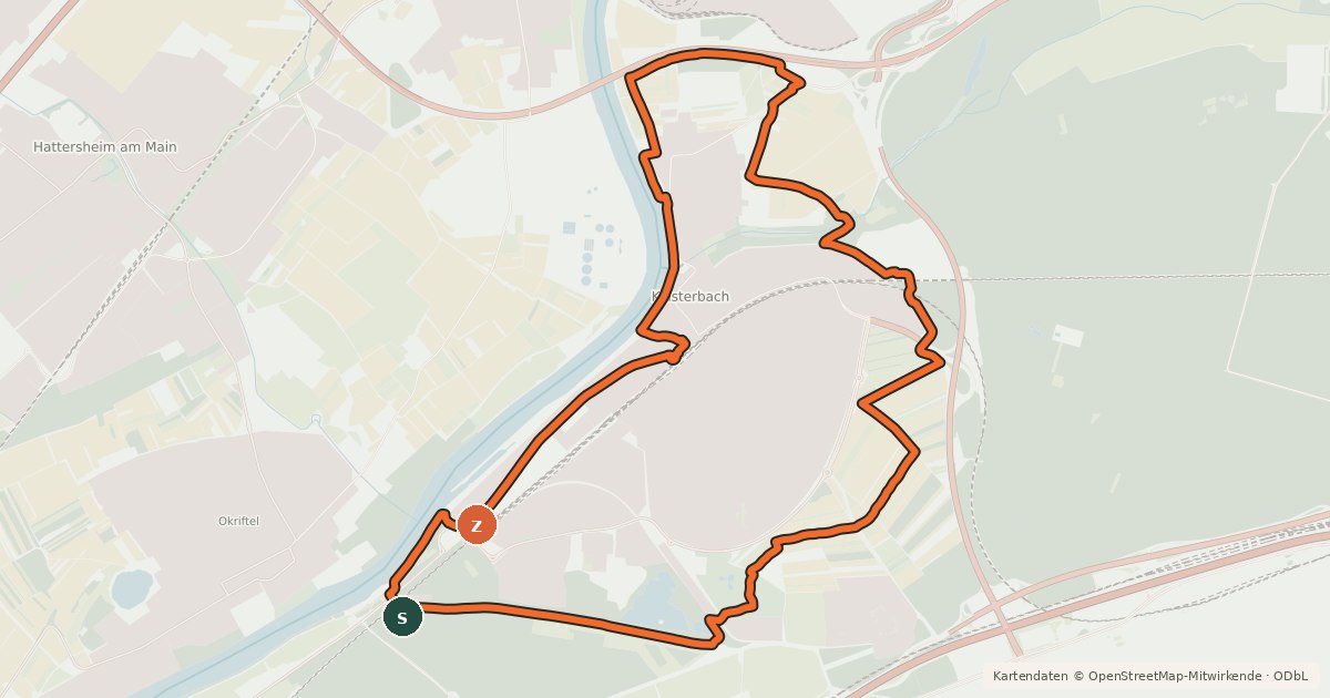 Kartenübersicht der Radroute Rund um Kelsterbach