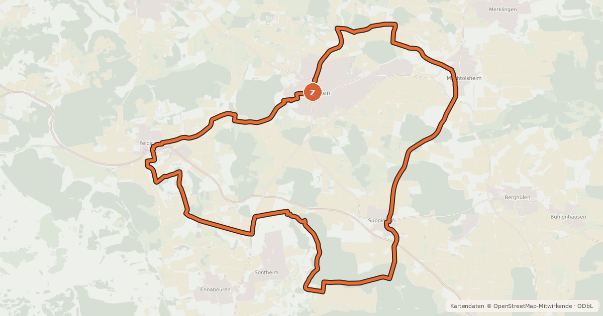 Kartenübersicht der Radroute Rund um Laichingen