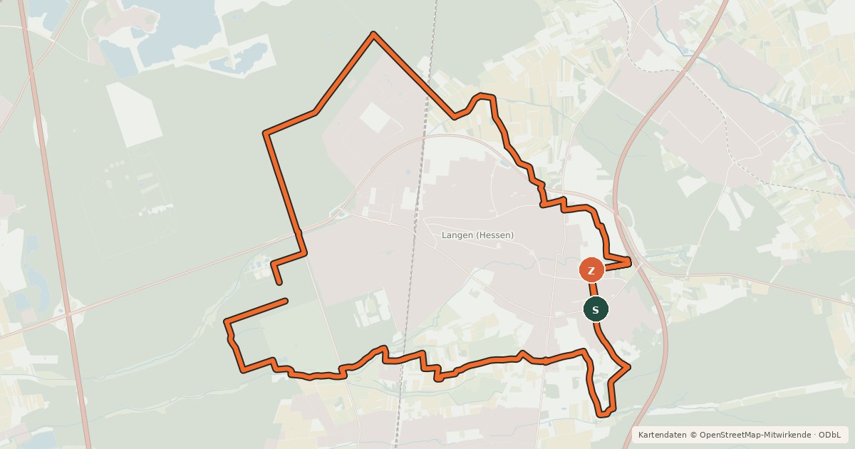 Kartenübersicht der Radroute Rund um Langen