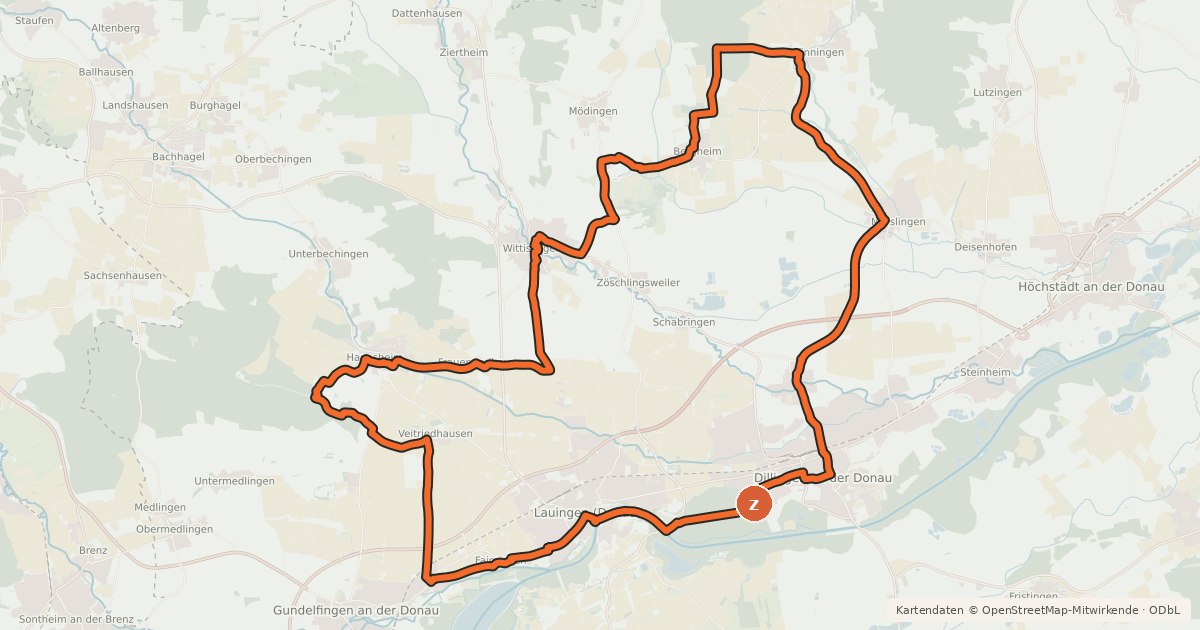 Kartenübersicht der Radroute Rund um's Schwäbische Rom – Route 7