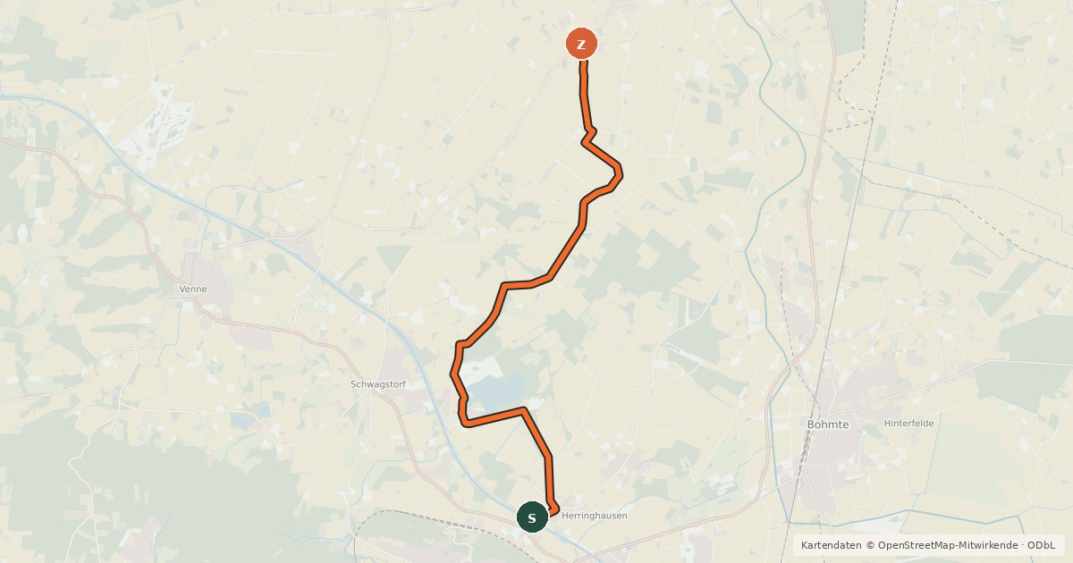 Kartenübersicht der Radroute Rund um Schwagstorf, Kronensee, Kanal und Schnippenburg