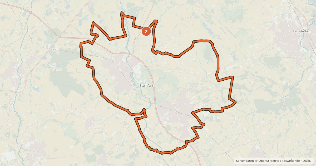 Kartenübersicht der Radroute Rund um Steinfurt
