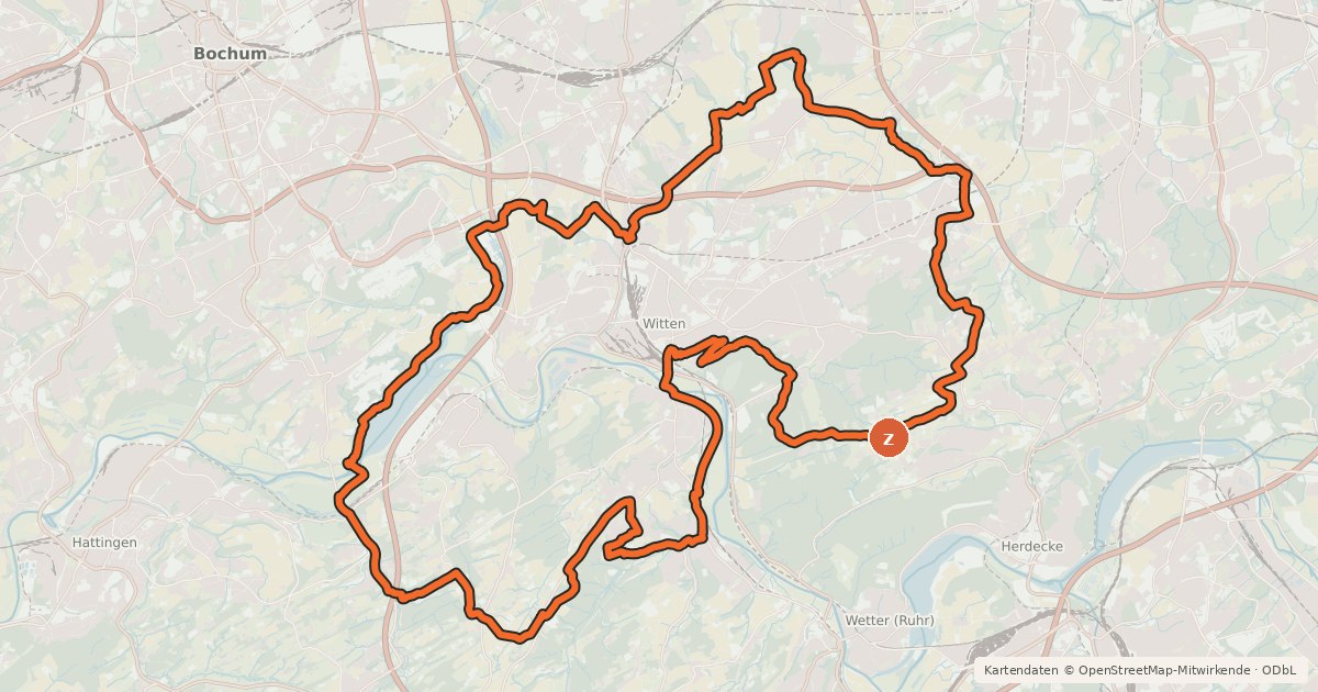 Kartenübersicht der Radroute Rund um Witten
