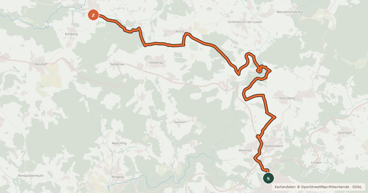 Kartenübersicht der Radroute Rundkurs Panoramatour