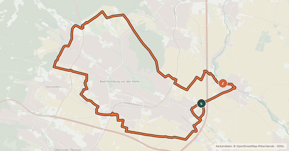 Kartenübersicht der Radroute Rundroute Bad Homburg