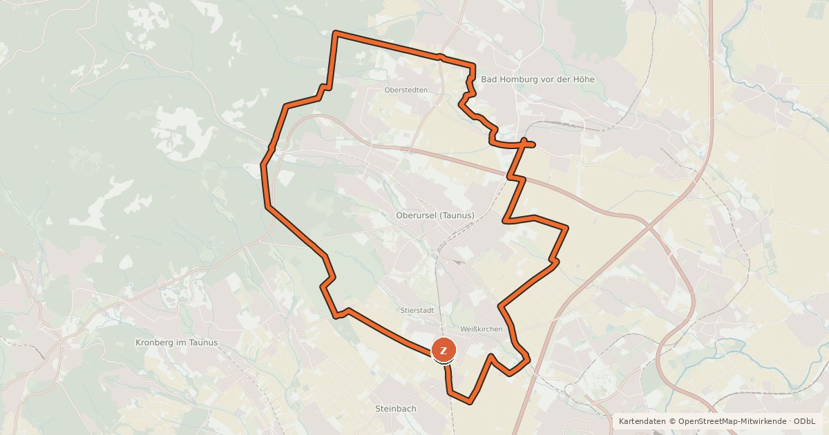 Kartenübersicht der Radroute Rundroute Oberursel