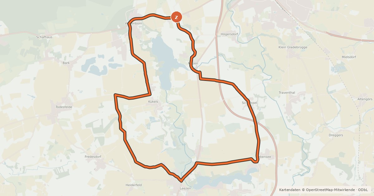Kartenübersicht der Radroute Rundtour am Mönchsweg