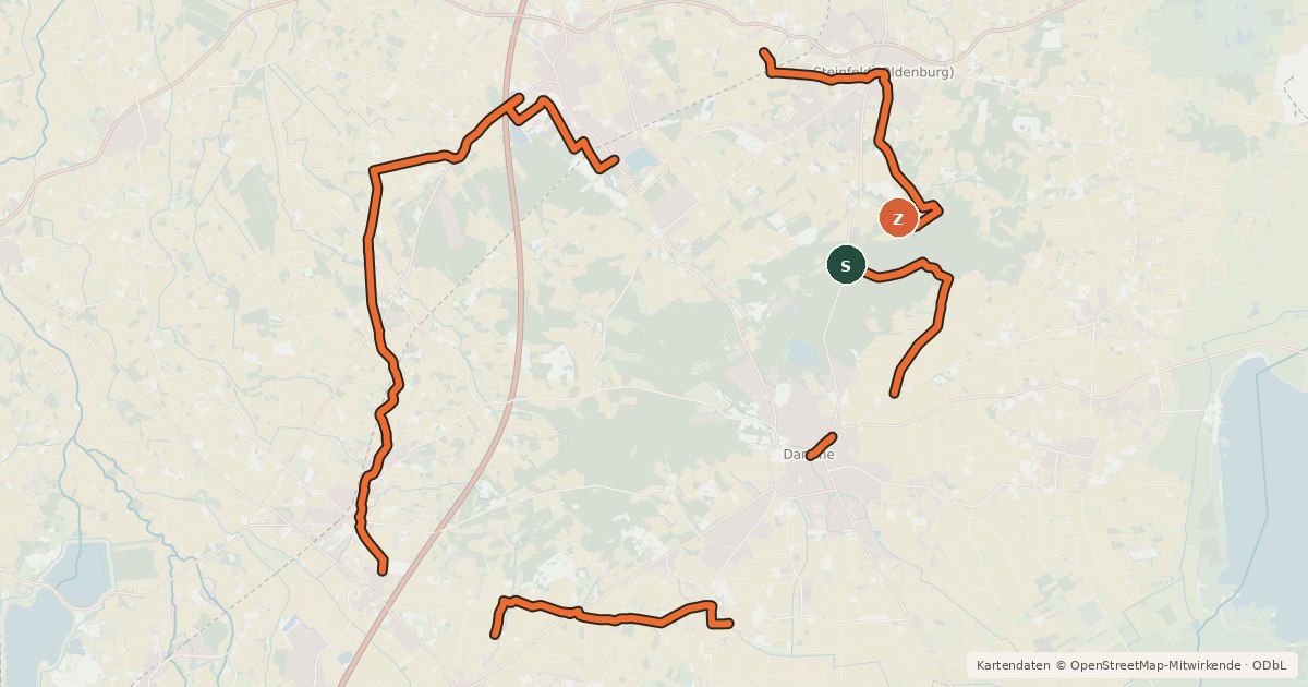 Kartenübersicht der Radroute Rundtour Dammer Berge