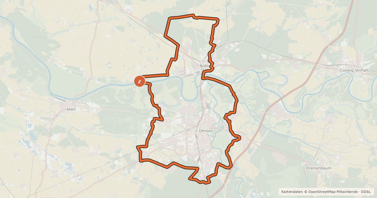 Kartenübersicht der Radroute Rundtour Dessau-Roßlau