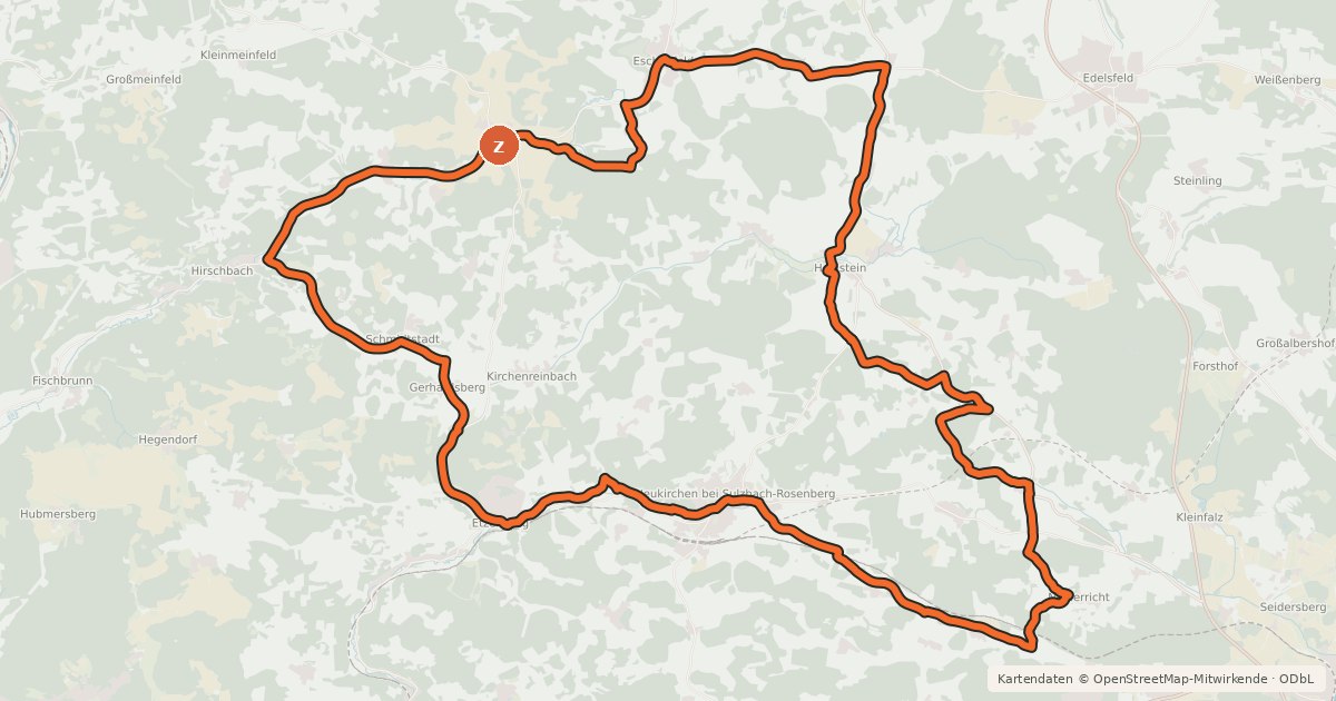 Kartenübersicht der Radroute Rundtour Neukirchen - Holnstein