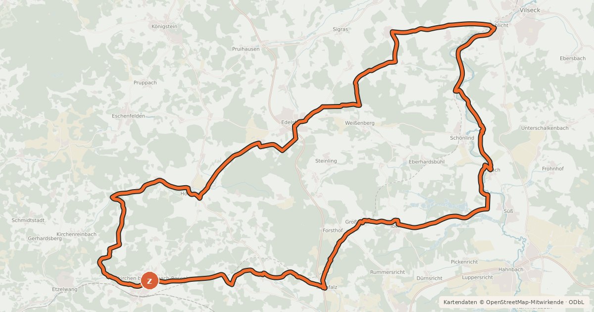 Kartenübersicht der Radroute Rundtour Neukirchen - Irlbach