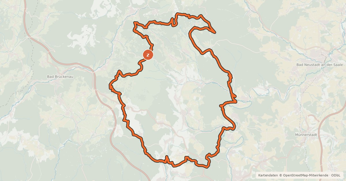 Kartenübersicht der Radroute Rundweg 10 Kreuzbergmarathon - Bad Bocklet - Rhön