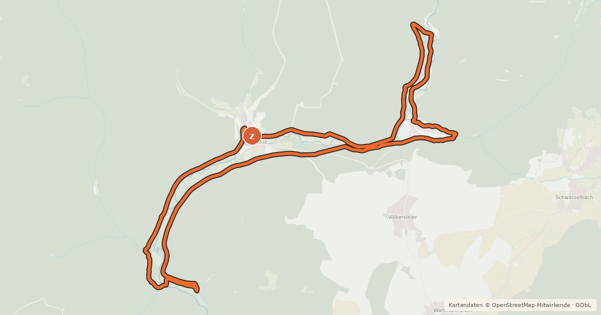 Kartenübersicht der Radroute Rundweg 11 Durchs Schondratal - Wartmannsroth-Heiligkreuz - Rhön