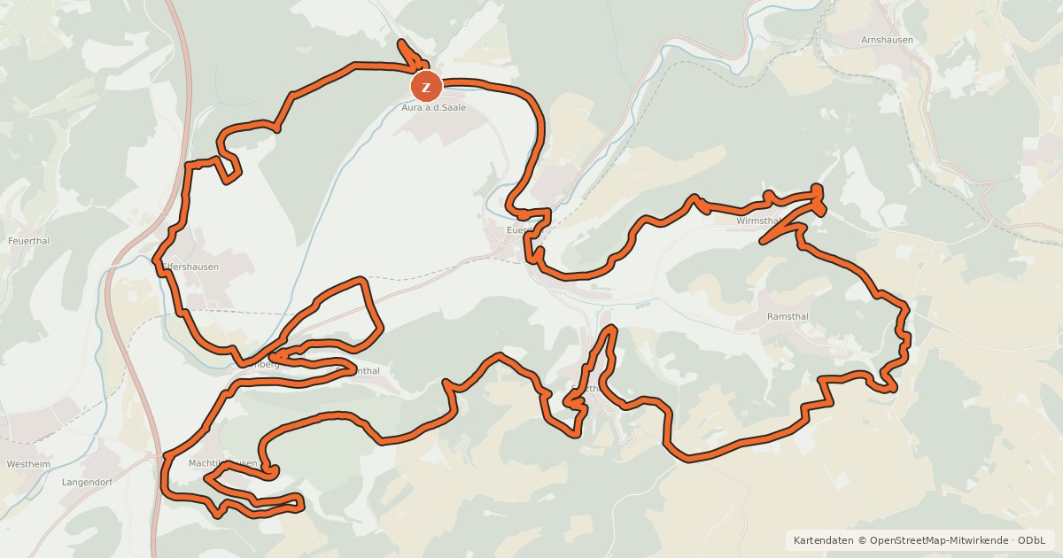 Kartenübersicht der Radroute Rundweg 12 Weinbergrunde - Aura a.d. Saale - Rhön