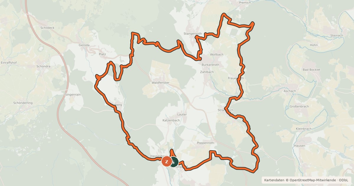 Kartenübersicht der Radroute Rundweg 4 Burkardroth - Rhön