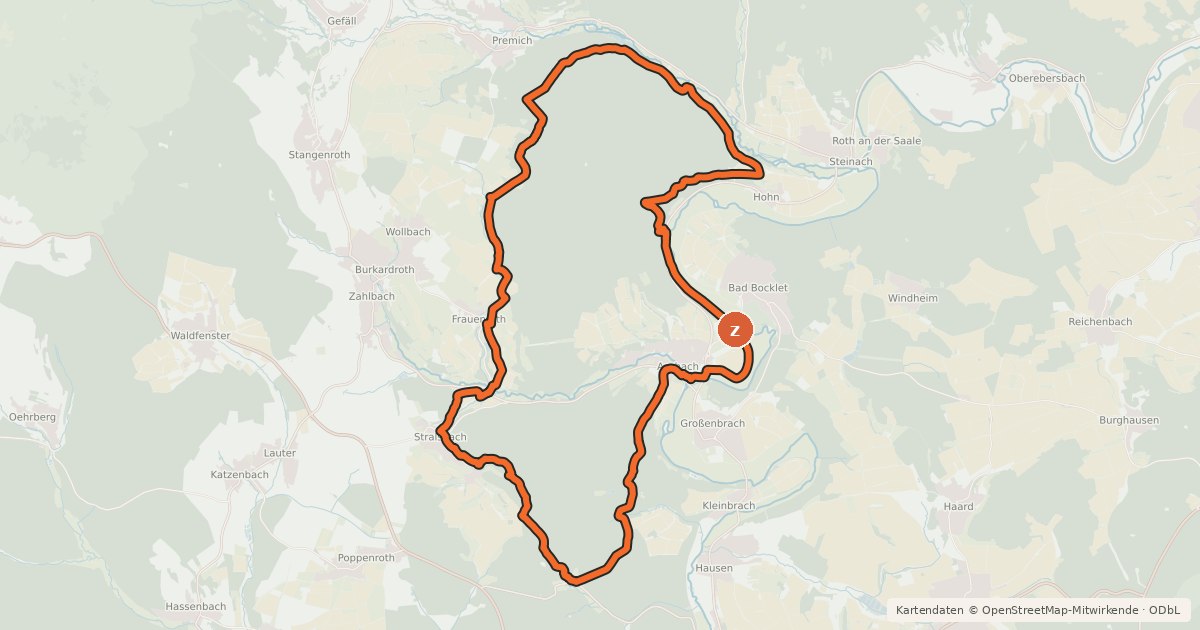 Kartenübersicht der Radroute Rundweg 5 Klaushof - Bad Bocklet - Rhön