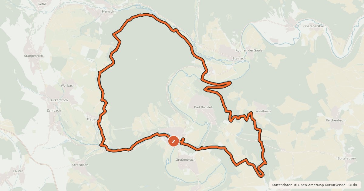 Kartenübersicht der Radroute Rundweg 6 Aschach - Rhön