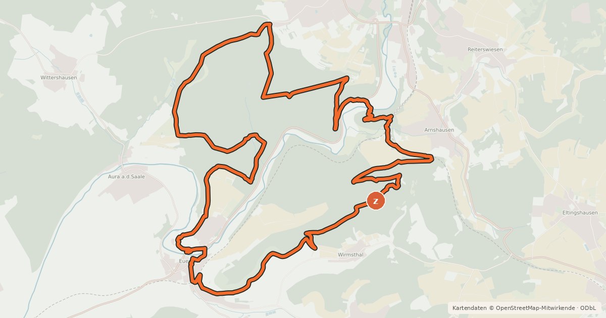 Kartenübersicht der Radroute Rundweg 8 Triastour - Euerdorf - Rhön