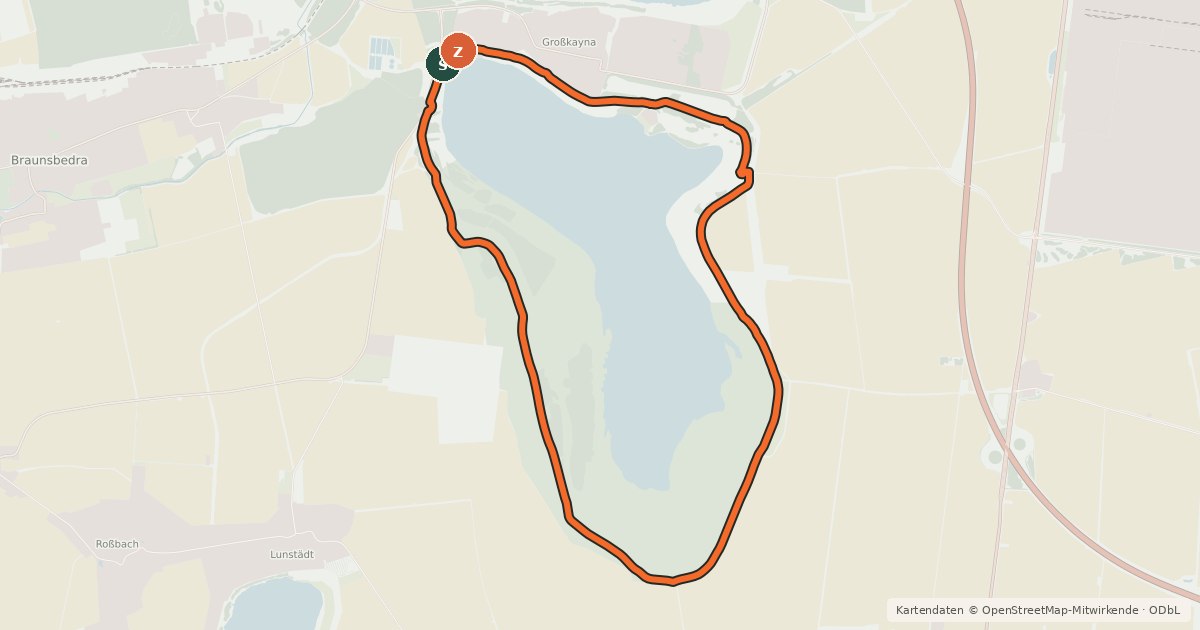 Kartenübersicht der Radroute Rundweg Großkaynaer See