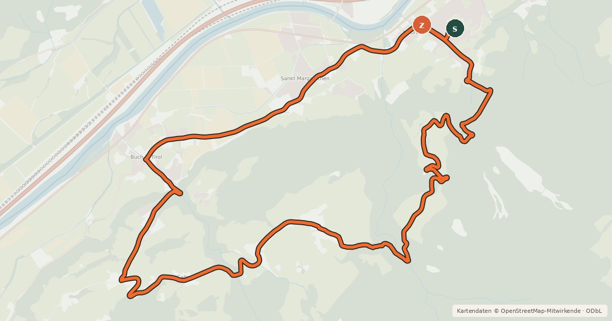Kartenübersicht der Radroute Rundweg Hochgallzein