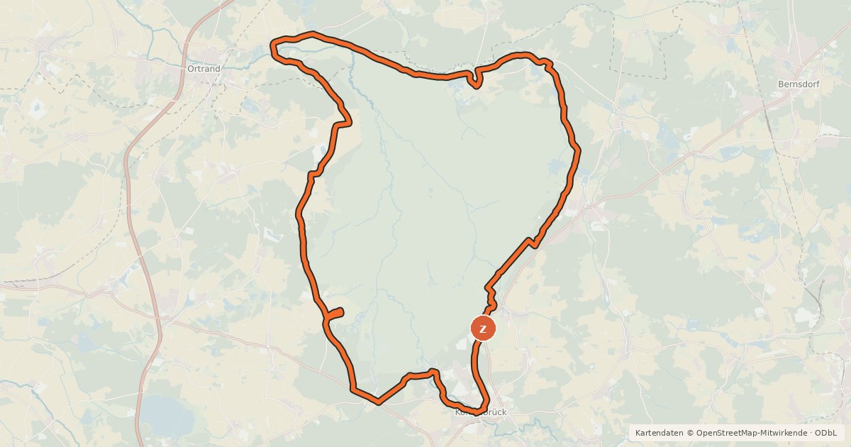 Kartenübersicht der Radroute Rundweg Königsbrücker Heide