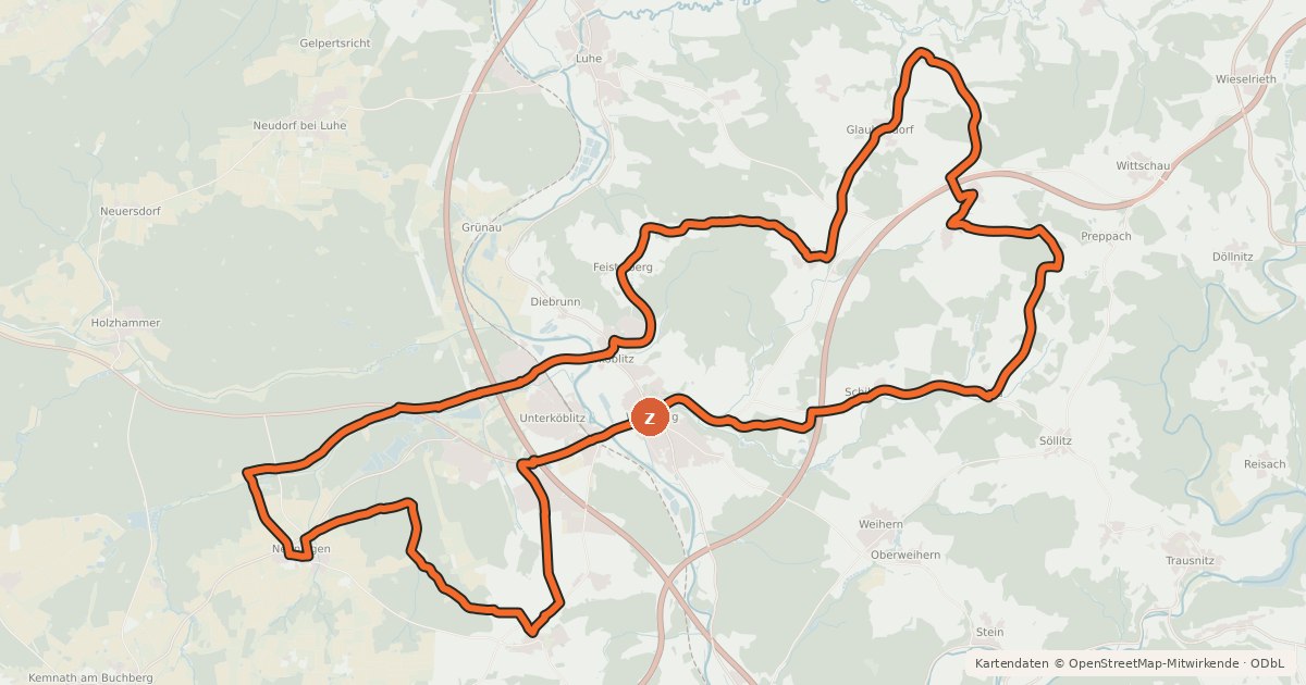 Kartenübersicht der Radroute Rundweg Wernberg-Köblitz