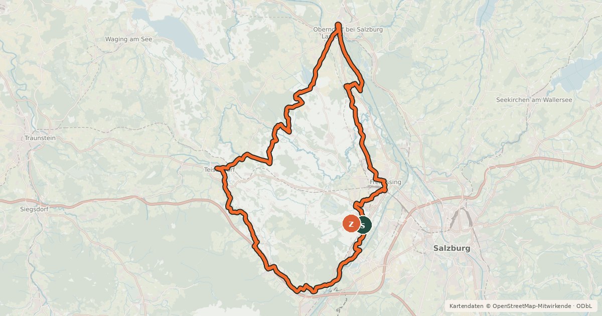 Kartenübersicht der Radroute Rupertiwinkel Radweg