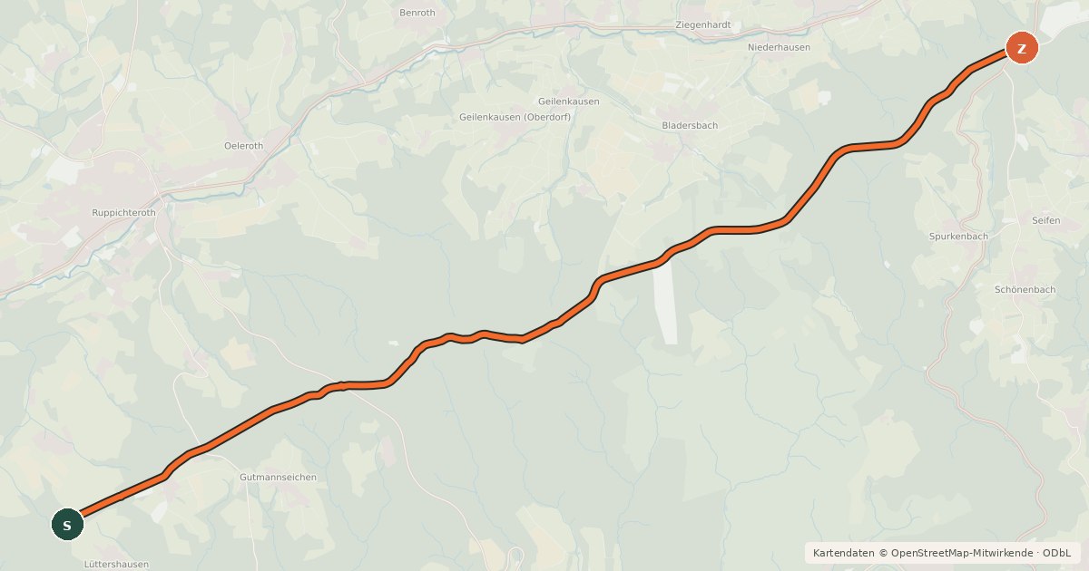 Kartenübersicht der Radroute Ruppichteroth (55) - Waldbroel (77)
