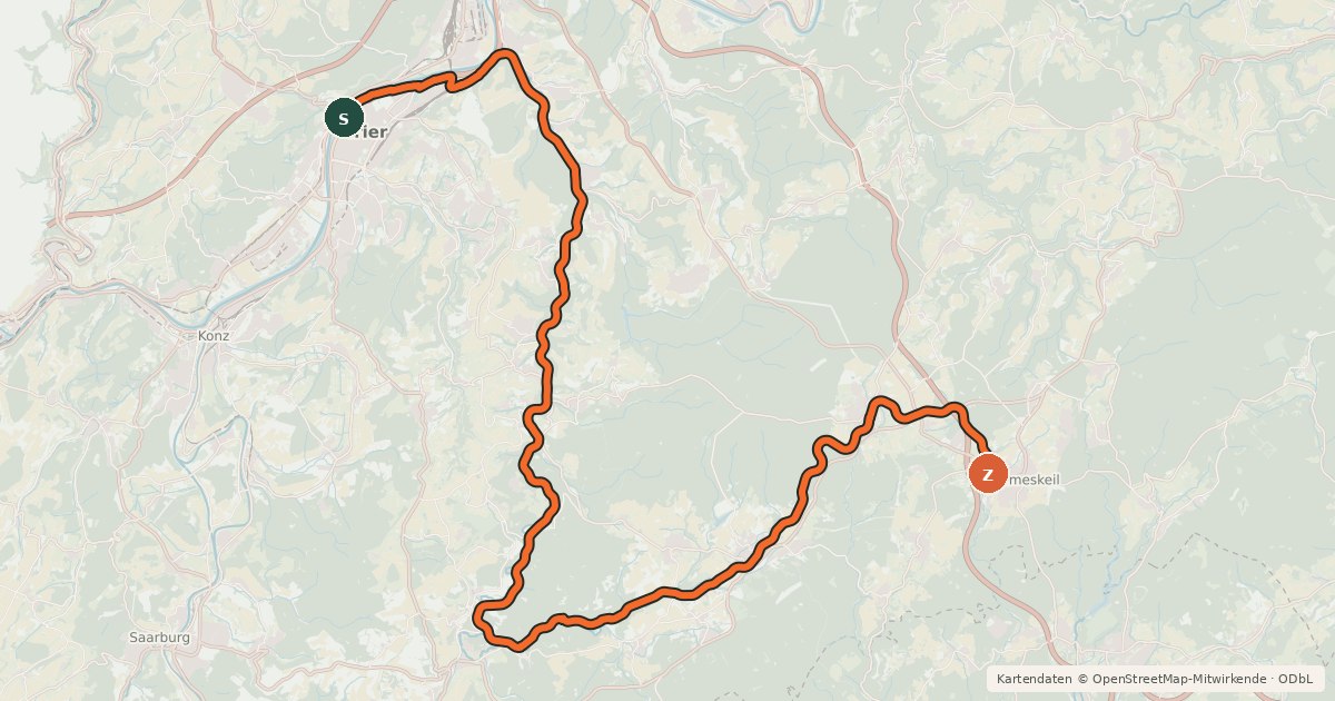 Kartenübersicht der Radroute Ruwer-Hochwald-Radweg