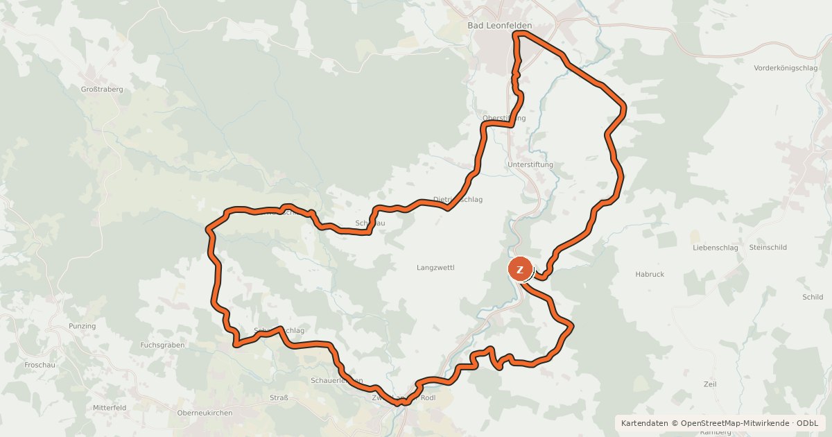 Kartenübersicht der Radroute S1, Zwettler Runde