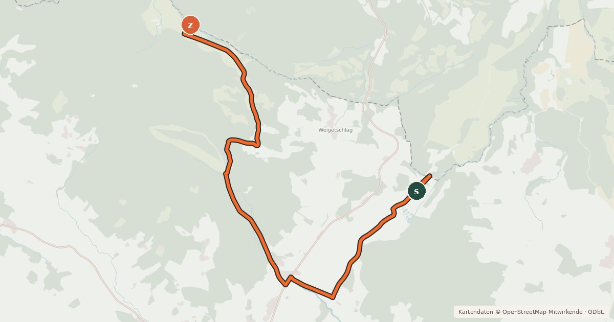 Kartenübersicht der Radroute S8, Vyšší Brod Runde
