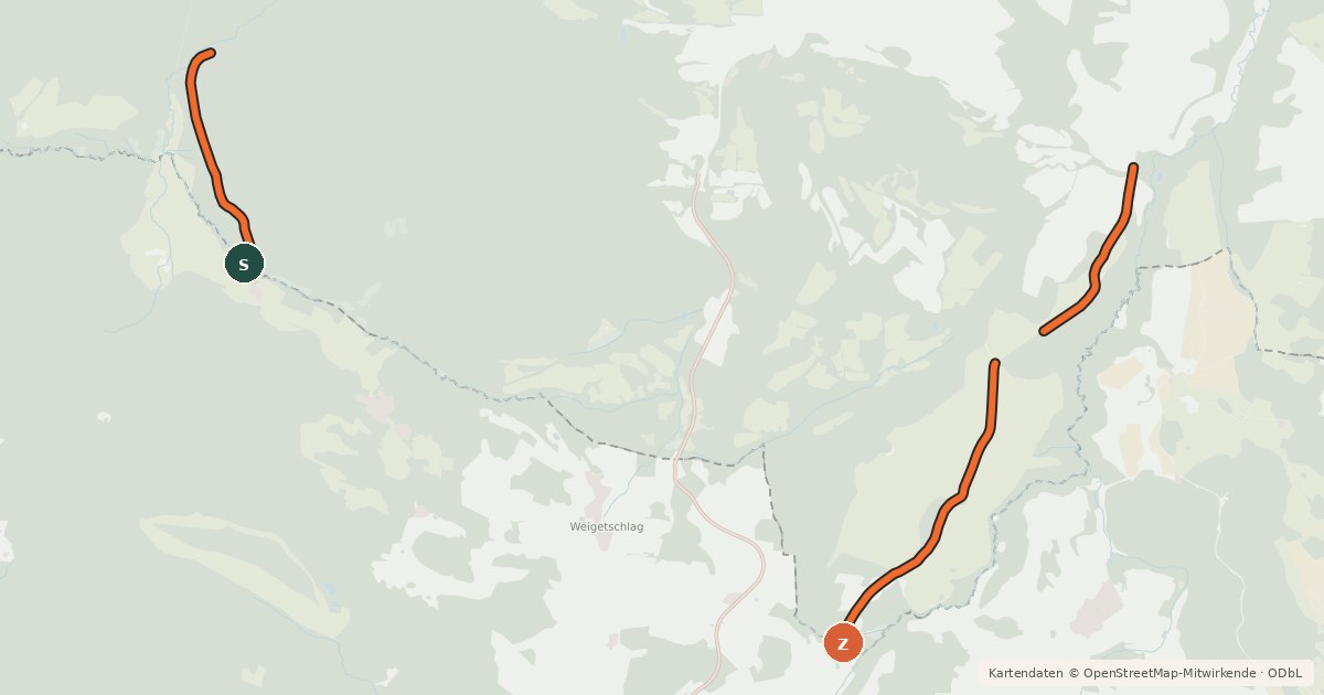 Kartenübersicht der Radroute S8, Vyšší Brod Runde CZ