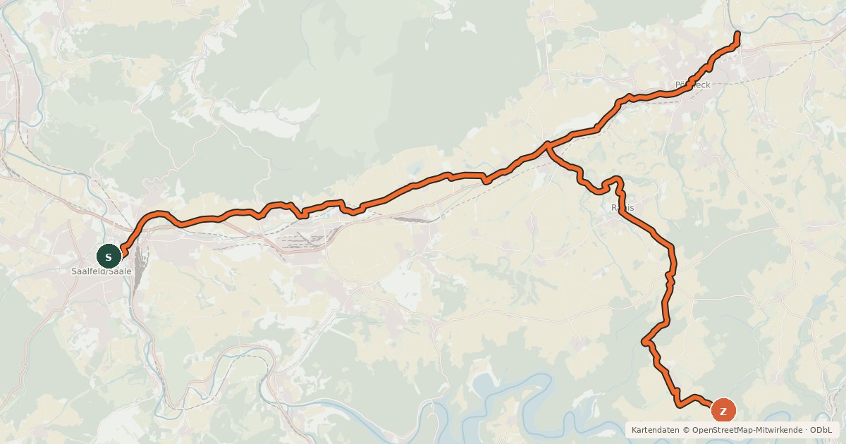 Kartenübersicht der Radroute Saale-Orla-Radweg