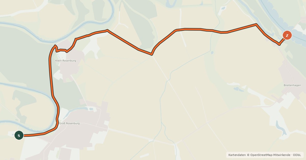 Kartenübersicht der Radroute Saaleradweg Alternativroute Breitenhagen