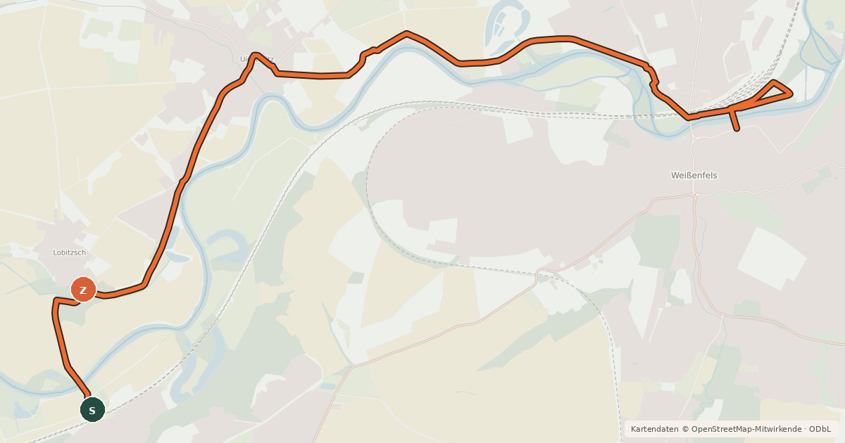 Kartenübersicht der Radroute Saaleradweg Variante