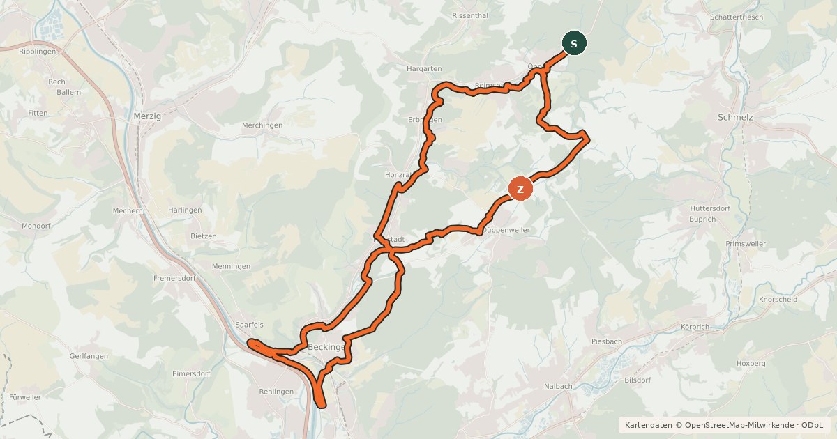 Kartenübersicht der Radroute Saar-Lückner-Runde