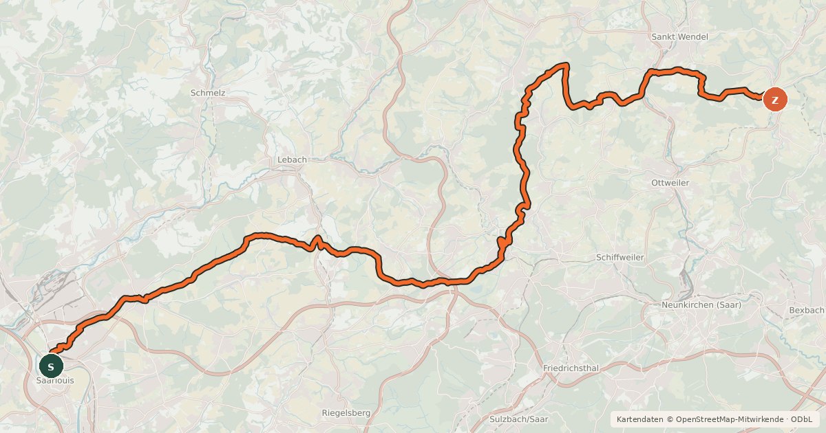Kartenübersicht der Radroute Saar-Oster-Höhen-Radweg